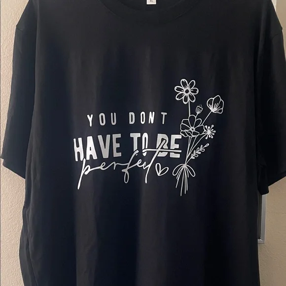 Black Graphic T-Shirt with White Floral Design - Picture 1 of 5